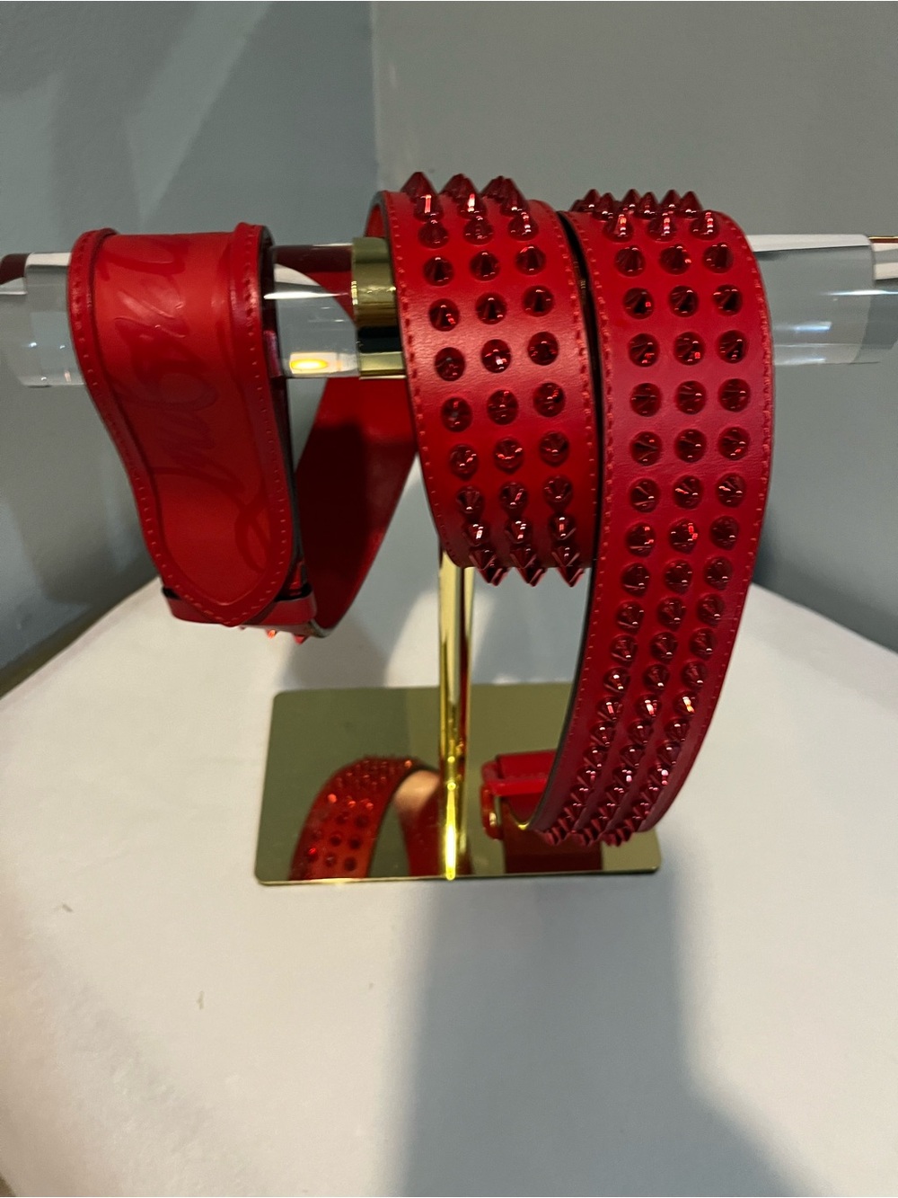 Louis Vuitton Red Studded Leather Belt with Spike Embellishments - Picture 5 of 5